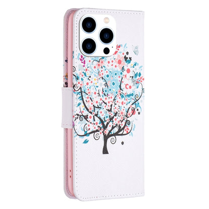 For iPhone 16 Pro Max Colored Drawing Pattern Leather Phone Case(Tree) - iPhone 16 Pro Max Cases by buy2fix | Online Shopping UK | buy2fix