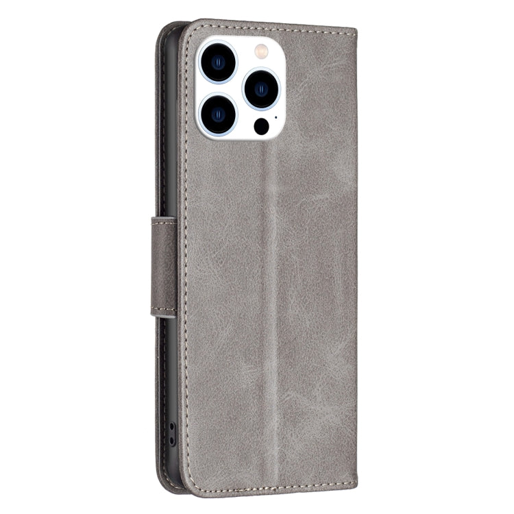 For iPhone 16 Pro Max Lambskin Texture Pure Color Flip Leather Phone Case(Grey) - iPhone 16 Pro Max Cases by buy2fix | Online Shopping UK | buy2fix