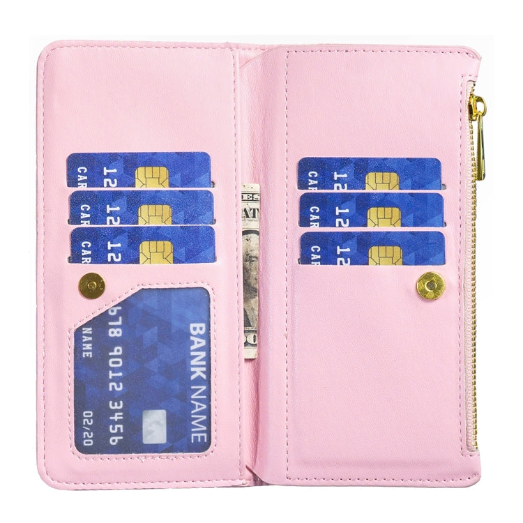 For iPhone 16 Pro Max Diamond Lattice Zipper Wallet Leather Flip Phone Case(Pink) - iPhone 16 Pro Max Cases by buy2fix | Online Shopping UK | buy2fix