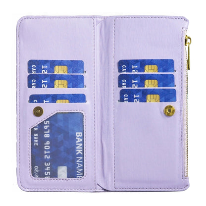 For iPhone 16 Plus Diamond Lattice Zipper Wallet Leather Flip Phone Case(Purple) - iPhone 16 Plus Cases by buy2fix | Online Shopping UK | buy2fix