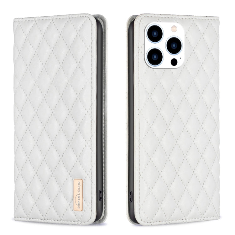 For iPhone 16 Pro Diamond Lattice Magnetic Leather Flip Phone Case(White) - iPhone 16 Pro Cases by buy2fix | Online Shopping UK | buy2fix