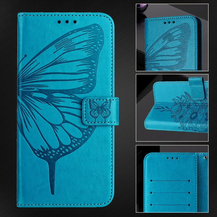 For iPhone SE 2024 Embossed Butterfly Leather Phone Case(Blue) - More iPhone Cases by buy2fix | Online Shopping UK | buy2fix