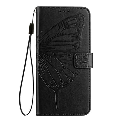 For iPhone 16 Plus Embossed Butterfly Leather Phone Case(Black) - iPhone 16 Plus Cases by buy2fix | Online Shopping UK | buy2fix