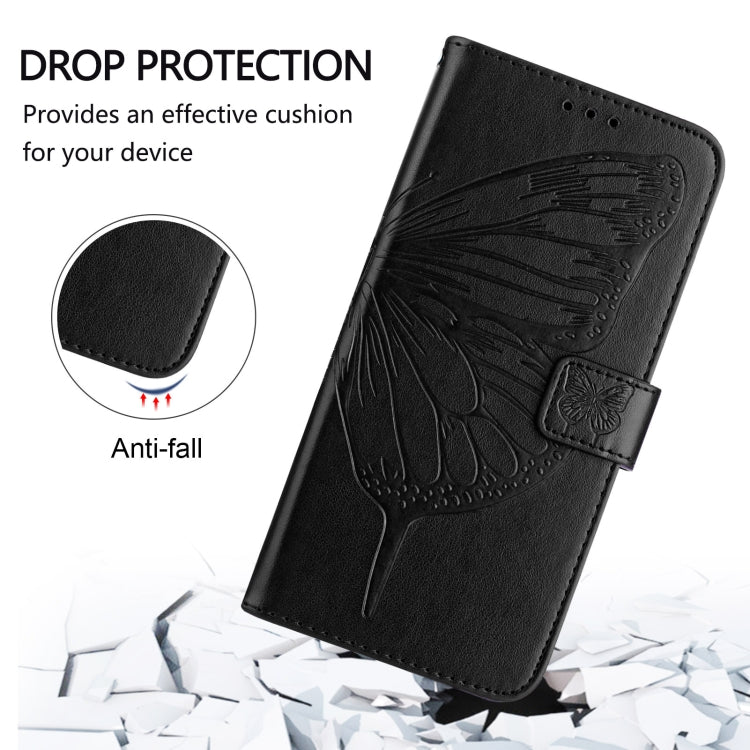 For iPhone 16 Plus Embossed Butterfly Leather Phone Case(Black) - iPhone 16 Plus Cases by buy2fix | Online Shopping UK | buy2fix