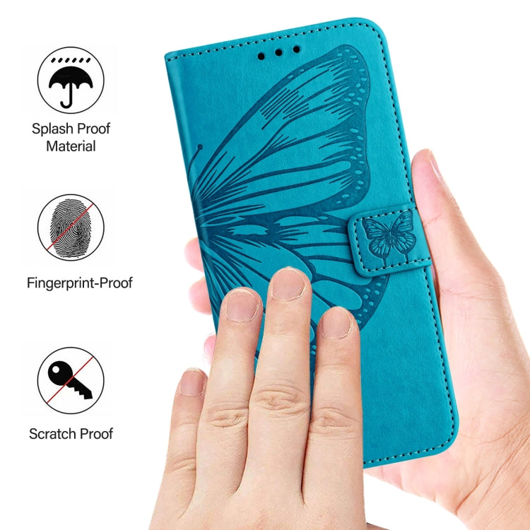 For iPhone 16 Plus Embossed Butterfly Leather Phone Case(Blue) - iPhone 16 Plus Cases by buy2fix | Online Shopping UK | buy2fix