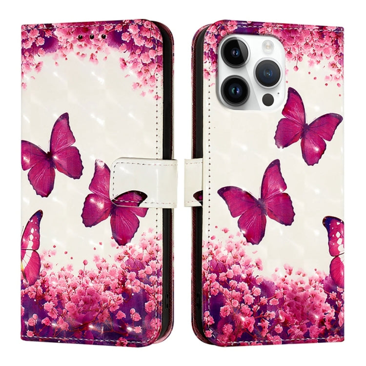 For iPhone 16 Pro Max 3D Painting Horizontal Flip Leather Phone Case(Rose Butterfly) - iPhone 16 Pro Max Cases by buy2fix | Online Shopping UK | buy2fix