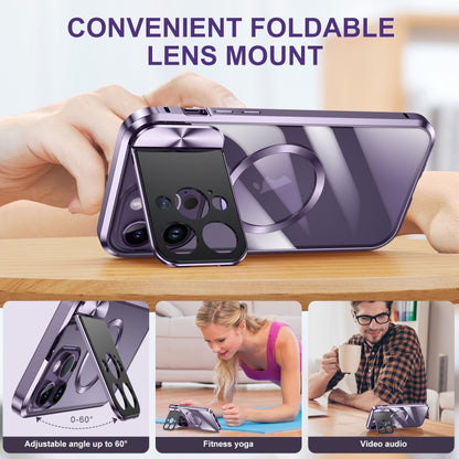 For iPhone 14 Pro Max Large Window Holder MagSafe Magnetic Metal Phone Case(Purple) - iPhone 14 Pro Max Cases by buy2fix | Online Shopping UK | buy2fix