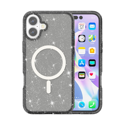 For iPhone 16 Plus Terminator Style Glitter Powder MagSafe Magnetic Phone Case(Black) - iPhone 16 Plus Cases by buy2fix | Online Shopping UK | buy2fix