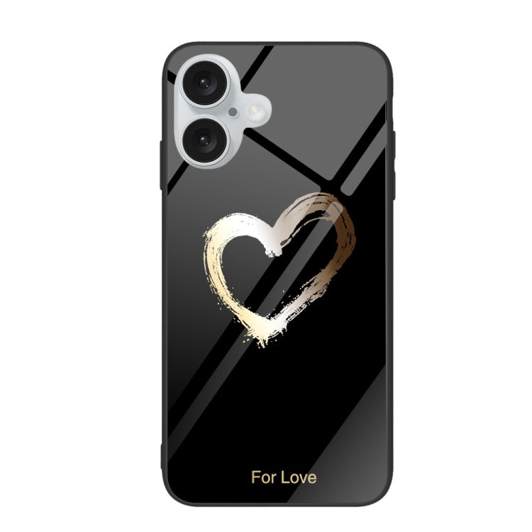 For iPhone 16 Colorful Painted Glass Phone Case(Black Love) - iPhone 16 Cases by buy2fix | Online Shopping UK | buy2fix