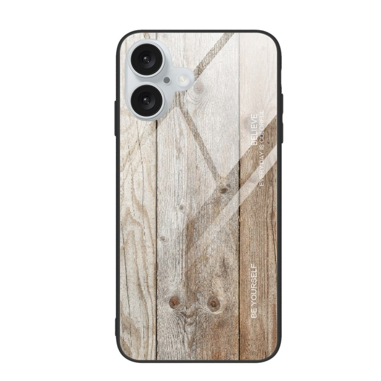 For iPhone 16 Wood Grain Glass Phone Case(Grey) - iPhone 16 Cases by buy2fix | Online Shopping UK | buy2fix