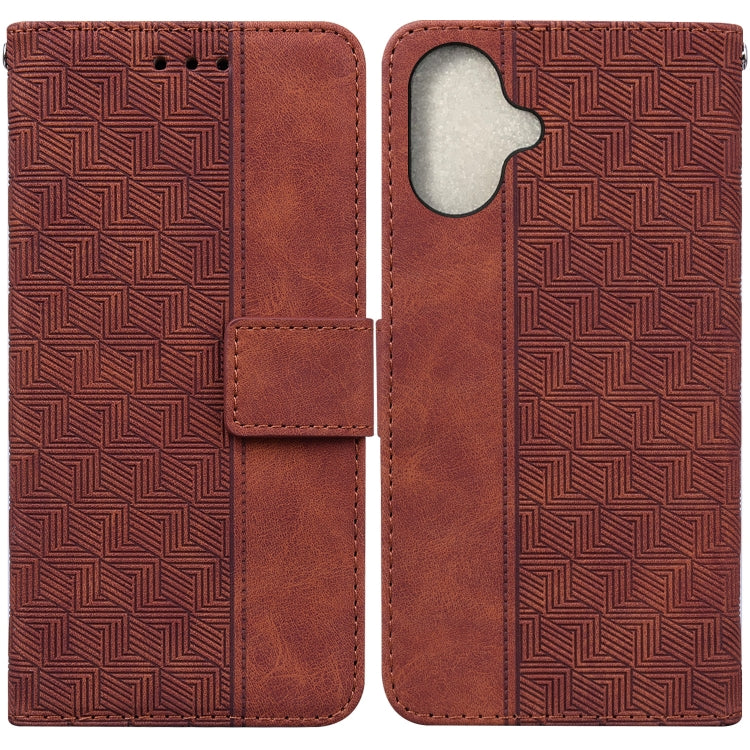 For iPhone 16 Geometric Embossed Leather Phone Case(Brown) - iPhone 16 Cases by buy2fix | Online Shopping UK | buy2fix