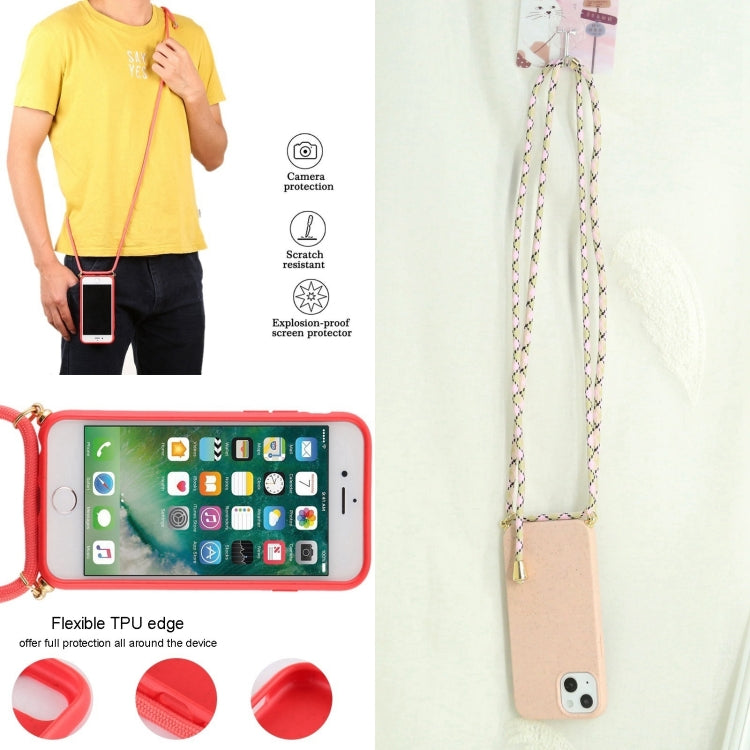 For iPhone 16 Plus Wheat Straw TPU Shockproof Phone Case with Neck Lanyard(Pink) - iPhone 16 Plus Cases by buy2fix | Online Shopping UK | buy2fix