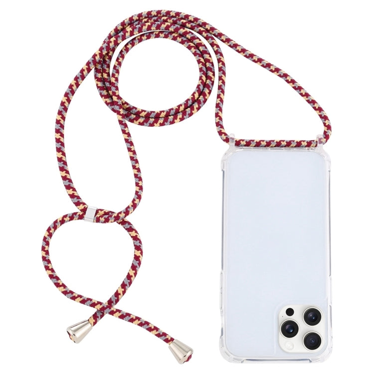 For iPhone 16 Pro Max Transparent Acrylic Airbag Shockproof Phone Protective Case with Lanyard(Red Apricot Grey Rough Grain) - iPhone 16 Pro Max Cases by buy2fix | Online Shopping UK | buy2fix