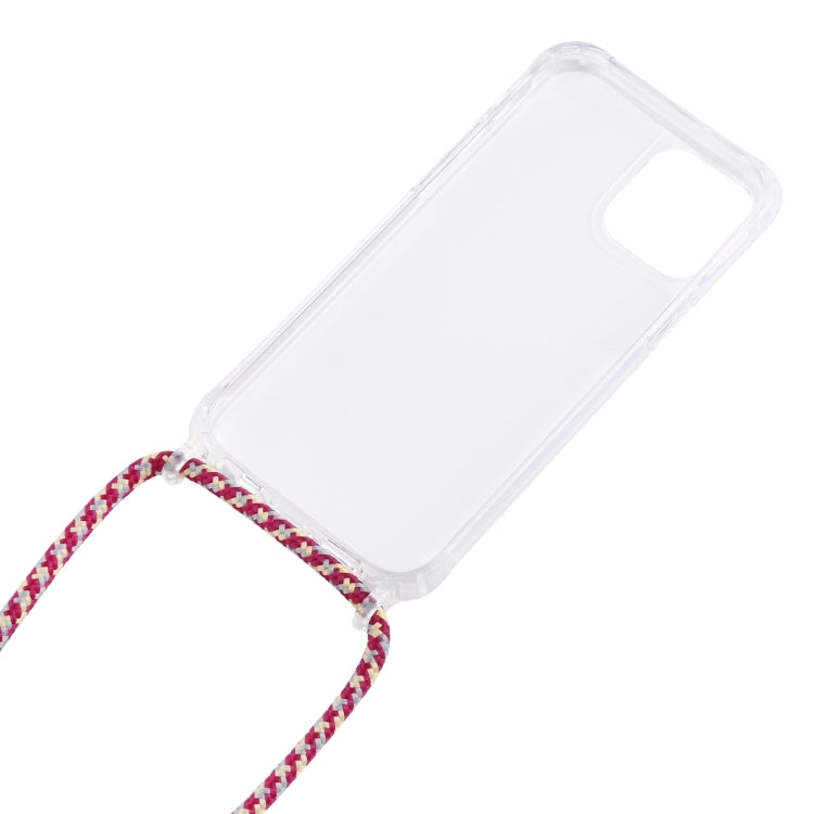 For iPhone 16 Pro Max Transparent Acrylic Airbag Shockproof Phone Protective Case with Lanyard(Red Apricot Grey Rough Grain) - iPhone 16 Pro Max Cases by buy2fix | Online Shopping UK | buy2fix