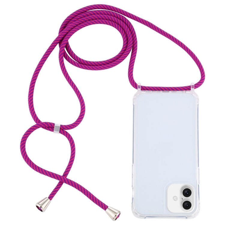 For iPhone 16 Transparent Acrylic Airbag Shockproof Phone Protective Case with Lanyard(Rose Purple) - iPhone 16 Cases by buy2fix | Online Shopping UK | buy2fix