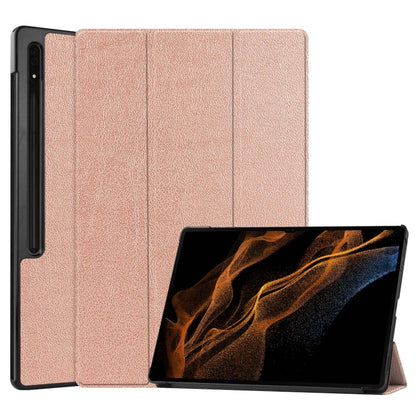 For Samsung Galaxy Tab S9 Ultra Custer Pure Color 3-Fold Holder Smart Leather Tablet Case(Rose Gold) - Galaxy Tab S9 Ultra Cases by buy2fix | Online Shopping UK | buy2fix