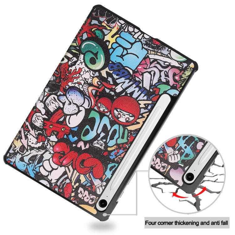 For Samsung Galaxy Tab S9 FE Custer Painted 3-Fold Holder Smart Leather Tablet Case(Graffiti) - Galaxy Tab S9 FE by buy2fix | Online Shopping UK | buy2fix