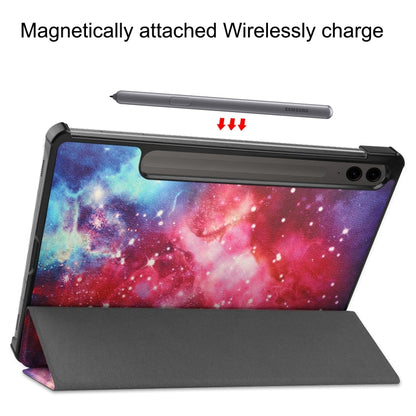 For Samsung Galaxy Tab S9 FE+ Custer Painted 3-Fold Holder Smart Leather Tablet Case(Milky Way Nebula) - Galaxy Tab S9 FE+ by buy2fix | Online Shopping UK | buy2fix