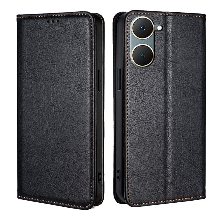 For vivo Y03 4G Gloss Oil Solid Color Magnetic Leather Phone Case(Black) - vivo Cases by buy2fix | Online Shopping UK | buy2fix