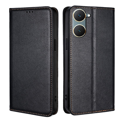 For vivo Y03 4G Gloss Oil Solid Color Magnetic Leather Phone Case(Black) - vivo Cases by buy2fix | Online Shopping UK | buy2fix