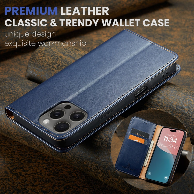 For iPhone 16 Pro Max Fierre Shann PU Genuine Leather Texture Phone Case(Blue) - iPhone 16 Pro Max Cases by FIERRE SHANN | Online Shopping UK | buy2fix