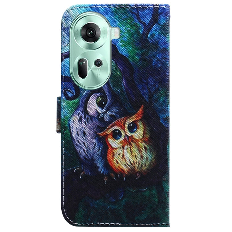 For OPPO Reno11 Global Coloured Drawing Flip Leather Phone Case(Oil Painting Owl) - Reno11 Cases by buy2fix | Online Shopping UK | buy2fix