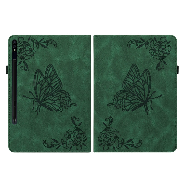 For Samsung Galaxy Tab S9 Butterfly Flower Embossed Leather Tablet Case(Green) - Galaxy Tab S9 Cases by buy2fix | Online Shopping UK | buy2fix