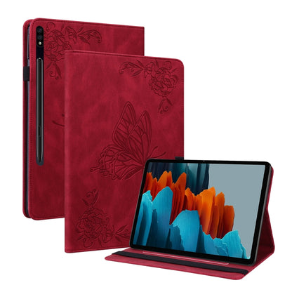 For Samsung Galaxy Tab S9+ Butterfly Flower Embossed Leather Tablet Case(Red) - Galaxy Tab S9+ Cases by buy2fix | Online Shopping UK | buy2fix