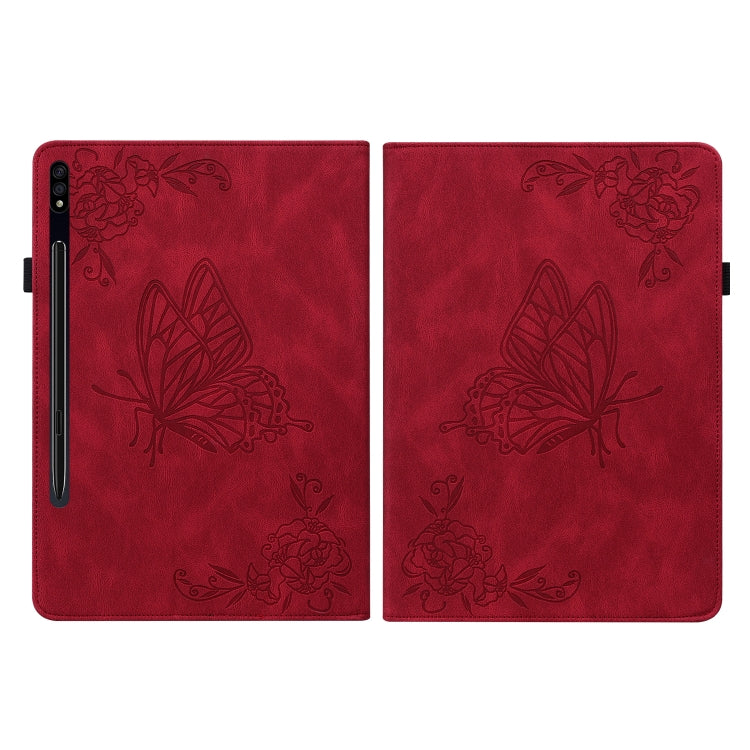 For Samsung Galaxy Tab S9+ Butterfly Flower Embossed Leather Tablet Case(Red) - Galaxy Tab S9+ Cases by buy2fix | Online Shopping UK | buy2fix