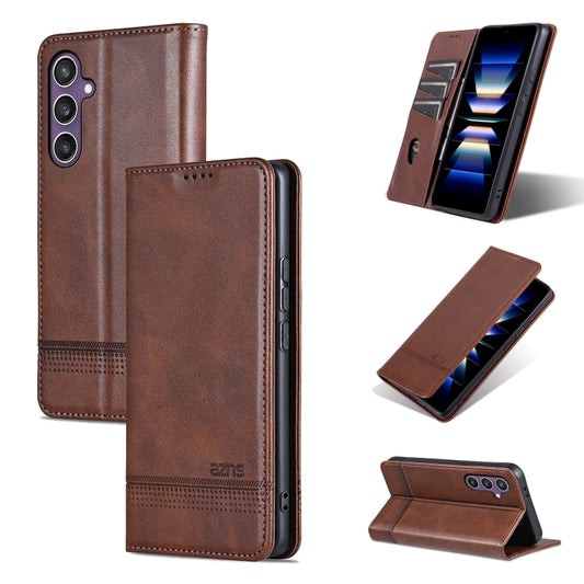 For Samsung Galaxy S24 5G AZNS Magnetic Calf Texture Flip Leather Phone Case(Dark Brown) - Galaxy S24 5G Cases by AZNS | Online Shopping UK | buy2fix