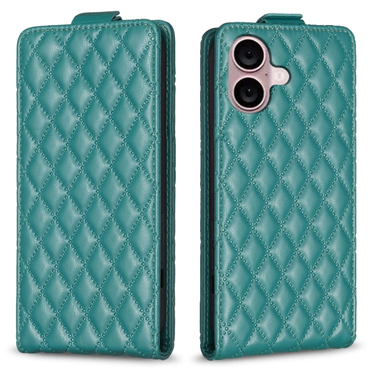 For iPhone 16 Diamond Lattice Vertical Flip Leather Phone Case(Green) - iPhone 16 Cases by buy2fix | Online Shopping UK | buy2fix