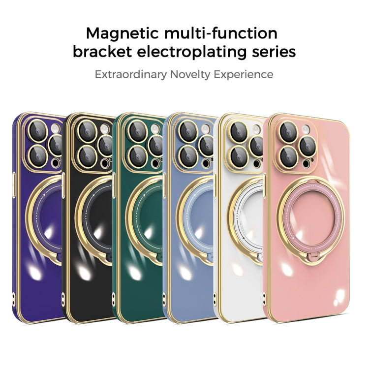 For iPhone 15 Multifunction Electroplating MagSafe Holder Phone Case(Dark Green) - iPhone 15 Cases by buy2fix | Online Shopping UK | buy2fix