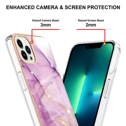 For iPhone 16 Pro Electroplating Marble Pattern Dual-side IMD TPU Shockproof Phone Case (Purple 001) - iPhone 16 Pro Cases by buy2fix | Online Shopping UK | buy2fix