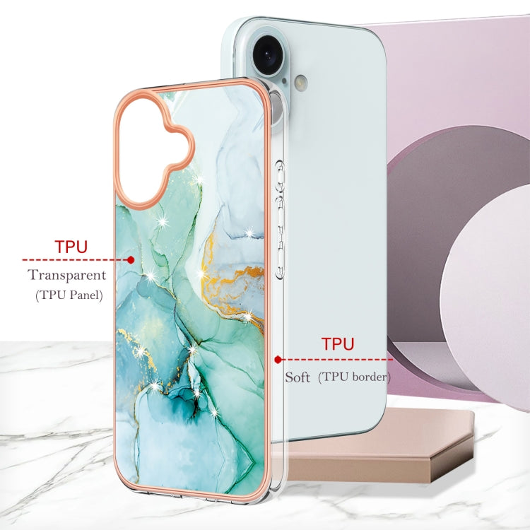 For iPhone 16 Electroplating Marble Pattern Dual-side IMD TPU Shockproof Phone Case(Green 003) - iPhone 16 Cases by buy2fix | Online Shopping UK | buy2fix