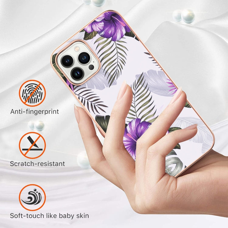 For iPhone 16 Pro Max Electroplating Pattern IMD TPU Shockproof Case(Purple Flower) - iPhone 16 Pro Max Cases by buy2fix | Online Shopping UK | buy2fix