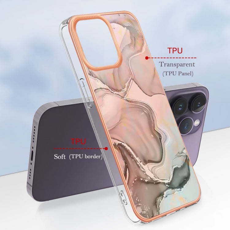 For iPhone 16 Pro Electroplating Marble Dual-side IMD Phone Case(Rose Gold 015) - iPhone 16 Pro Cases by buy2fix | Online Shopping UK | buy2fix