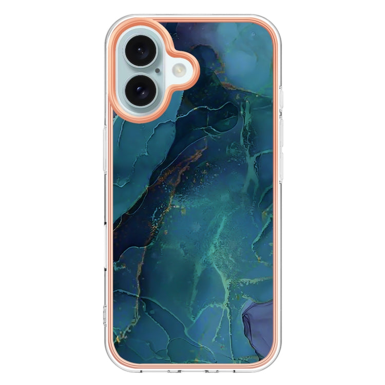 For iPhone 16 Plus Electroplating Marble Dual-side IMD Phone Case(Green 017) - iPhone 16 Plus Cases by buy2fix | Online Shopping UK | buy2fix