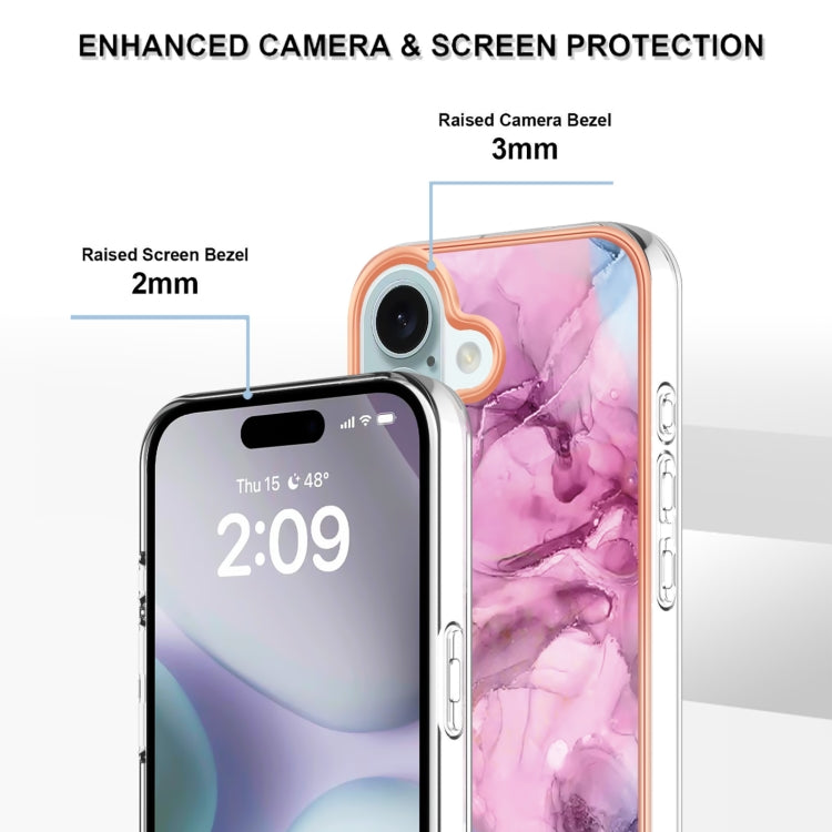 For iPhone 16 Electroplating Marble Dual-side IMD Phone Case(Pink 013) - iPhone 16 Cases by buy2fix | Online Shopping UK | buy2fix