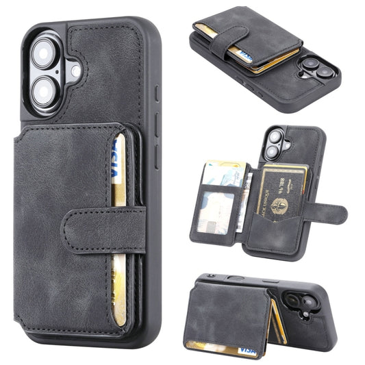 For iPhone 16 Skin Feel Dream RFID Anti-theft PU Card Bag Phone Case(Black) - iPhone 16 Cases by buy2fix | Online Shopping UK | buy2fix