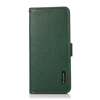 For OnePlus 13 KHAZNEH Side-Magnetic Litchi Genuine Leather RFID Phone Case(Green) - OnePlus Cases by buy2fix | Online Shopping UK | buy2fix