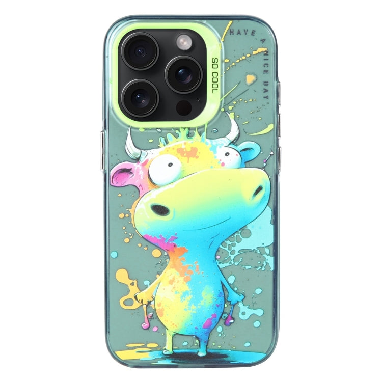 For iPhone 16 Pro Animal Pattern Oil Painting Series PC + TPU Phone Case(Colorful Cattle) - iPhone 16 Pro Cases by buy2fix | Online Shopping UK | buy2fix