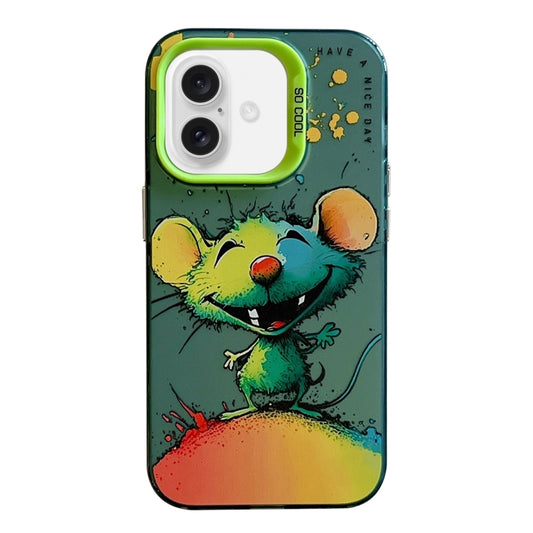 For iPhone 16 Plus Animal Pattern Oil Painting Series PC + TPU Phone Case(Happy Mouse) - iPhone 16 Plus Cases by buy2fix | Online Shopping UK | buy2fix