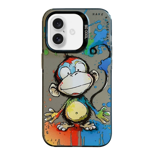 For iPhone 16 Plus Animal Pattern Oil Painting Series PC + TPU Phone Case(Happy Monkey) - iPhone 16 Plus Cases by buy2fix | Online Shopping UK | buy2fix