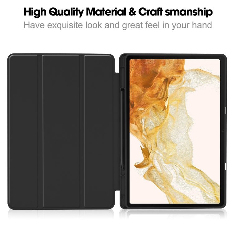 For Samsung Galaxy Tab S9+ 3-Fold Pure Color TPU Smart Leather Tablet Case with Pen Slot(Black) - Galaxy Tab S9+ Cases by buy2fix | Online Shopping UK | buy2fix