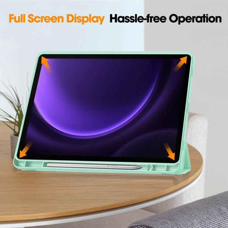 For Samsung Galaxy Tab S9 FE 3-Fold Pure Color TPU Smart Leather Tablet Case with Pen Slot(Mint Green) - Galaxy Tab S9 FE by buy2fix | Online Shopping UK | buy2fix