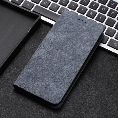 For iPhone 16 Ethnic Embossed Adsorption Leather Phone Case(Grey) - iPhone 16 Cases by buy2fix | Online Shopping UK | buy2fix