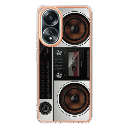 For OPPO A58 4G Electroplating Marble Dual-side IMD Phone Case(Retro Radio) - OPPO Cases by buy2fix | Online Shopping UK | buy2fix