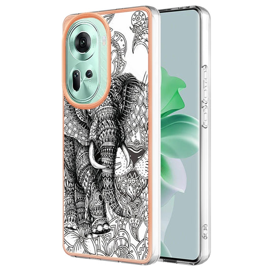 For OPPO Reno11 5G Global Electroplating Marble Dual-side IMD Phone Case(Totem Elephant) - Reno11 Cases by buy2fix | Online Shopping UK | buy2fix