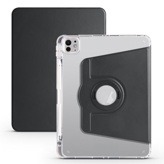 For iPad Pro 11 2024 Clear Acrylic 360 Rotation Detachable Leather Tablet Case(Black) - iPad Pro 11 2024 Cases by buy2fix | Online Shopping UK | buy2fix