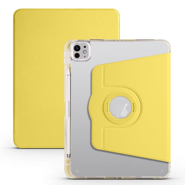 For iPad Pro 11 2024 Clear Acrylic 360 Rotation Detachable Leather Tablet Case(Yellow) - iPad Pro 11 2024 Cases by buy2fix | Online Shopping UK | buy2fix